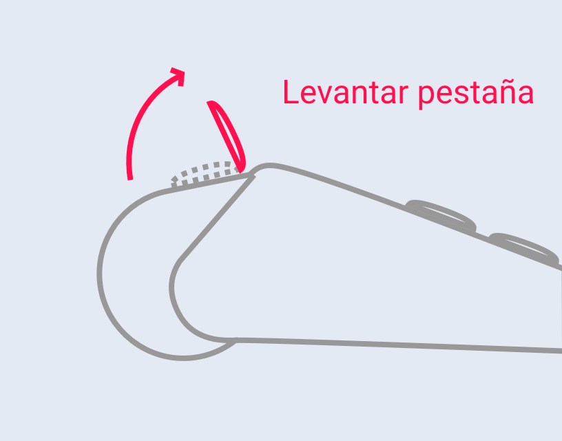 Levanta la pestaña Transbank en dirección de la pantalla para abrir el compartimiento del papel.